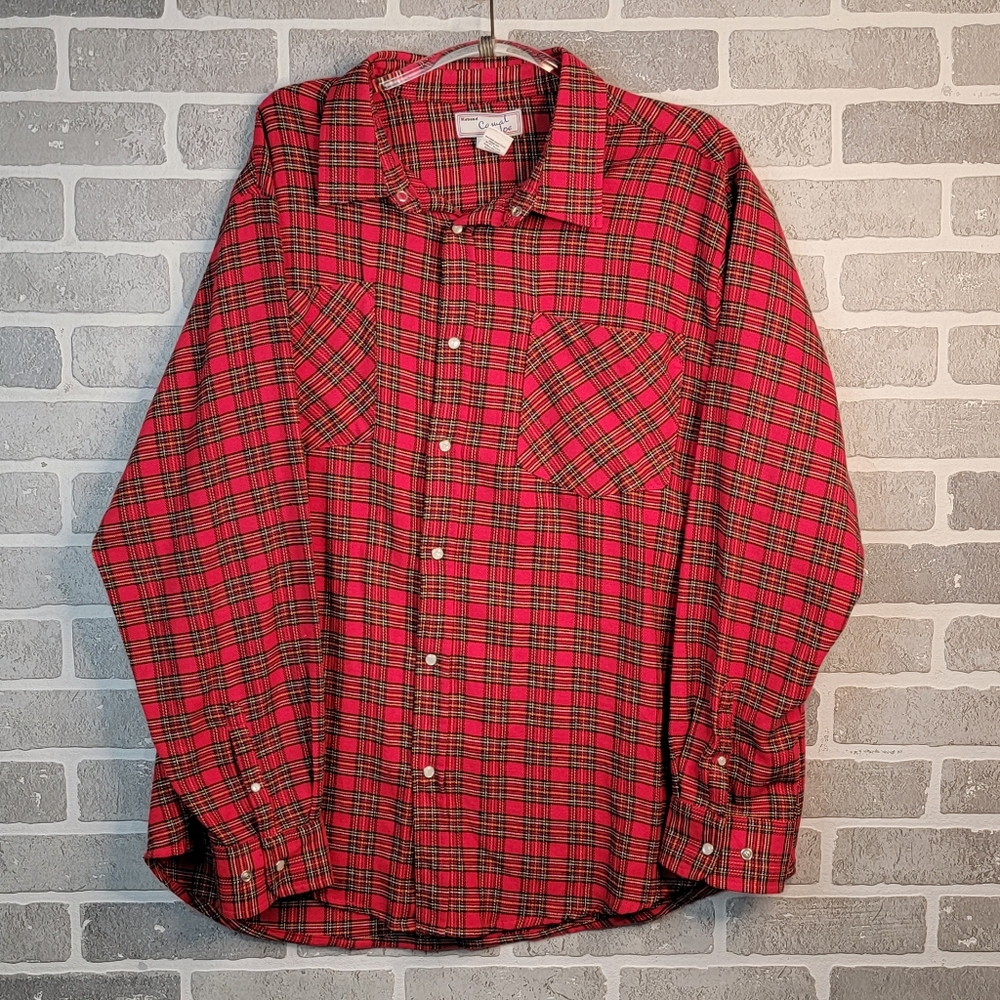 Haband Casual Joe Pearl Snap Red Flannel Vintage Western Long Sleeve Men's XL